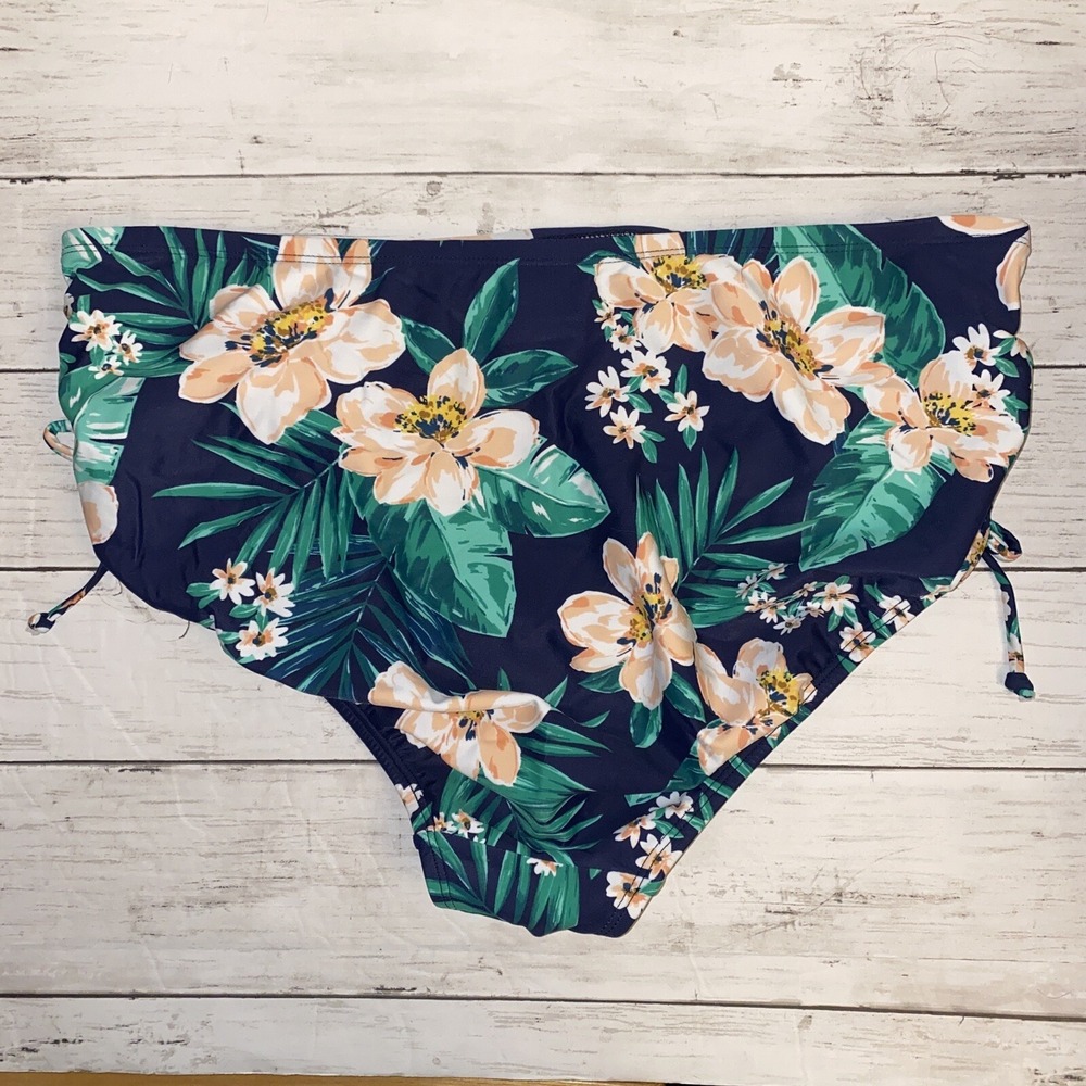 Kona Sol Bikini Bottom Womens 16W 18W Navy Floral High Waist Swim Cheeky Plus - Picture 5 of 7